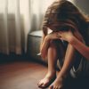 Deklica, ki sedi sklonjene glave ob postelji, kaže znake čustvene stiske po stiku z narcističnim staršem.