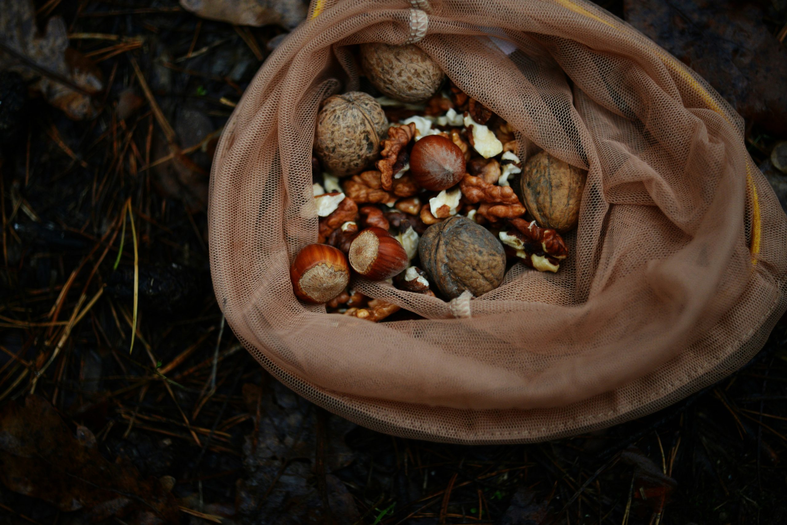 Neolupljeni in olupljeni oreški v vreči