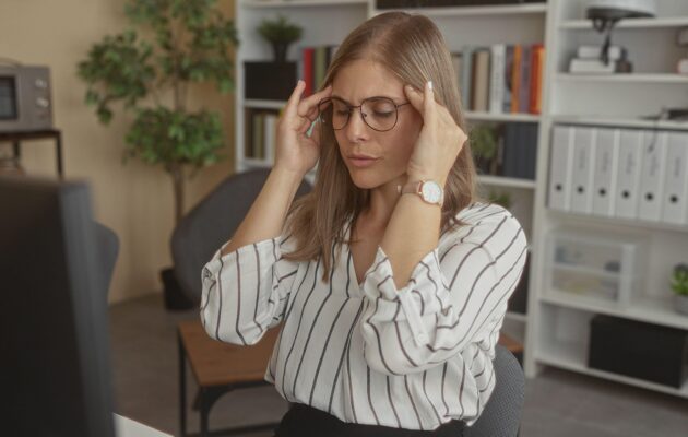 Ženska sedi, ima zaprte oči in se z rokami dotika senc na glavi. Boli jo glava, ali se ne more nečesa spomniti. Simbolika možganske megle, pozabljivosti, zamegeljenega uma